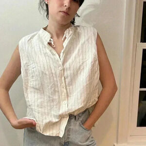Stripped Linen button down sleeveless top 1x